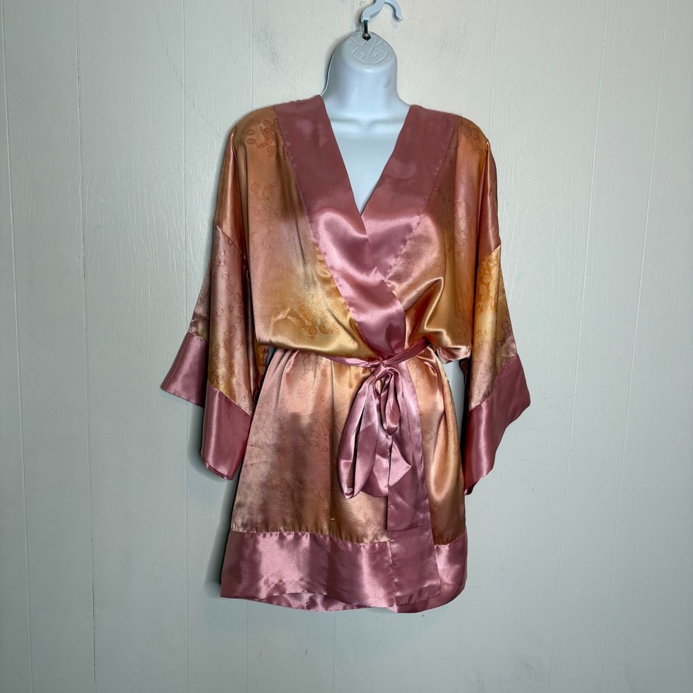 VTG Victoria's Secret Gold Label Satin Robe OS Pink Gold Floral Kimono Luxury
